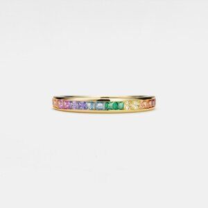 Rainbow CZ Gold Plated Sterling Silver Ring | Sizes 5–9